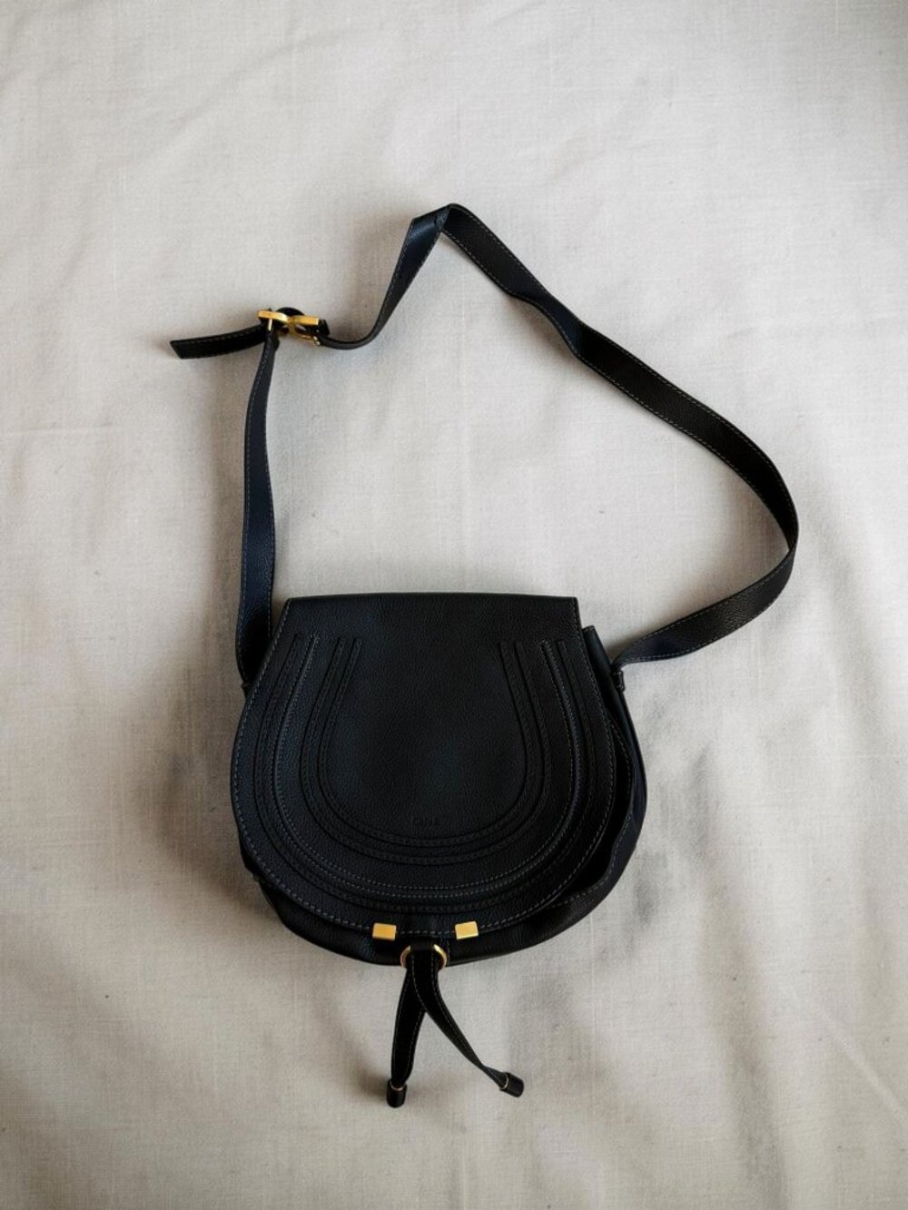CHLOE Marcie Sacs Black Leather Crossbody Saddle Bag w/ Dustbag